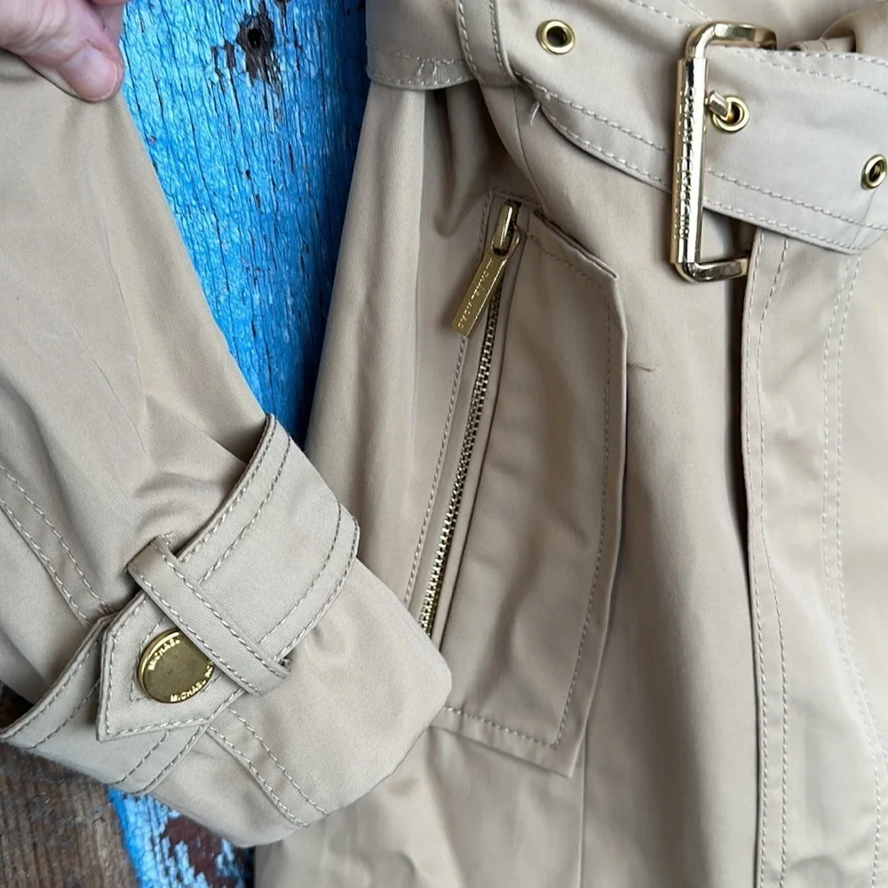 MICHAEL Michael Kors Tan Belted Front-Zip Trench Coat Size XS